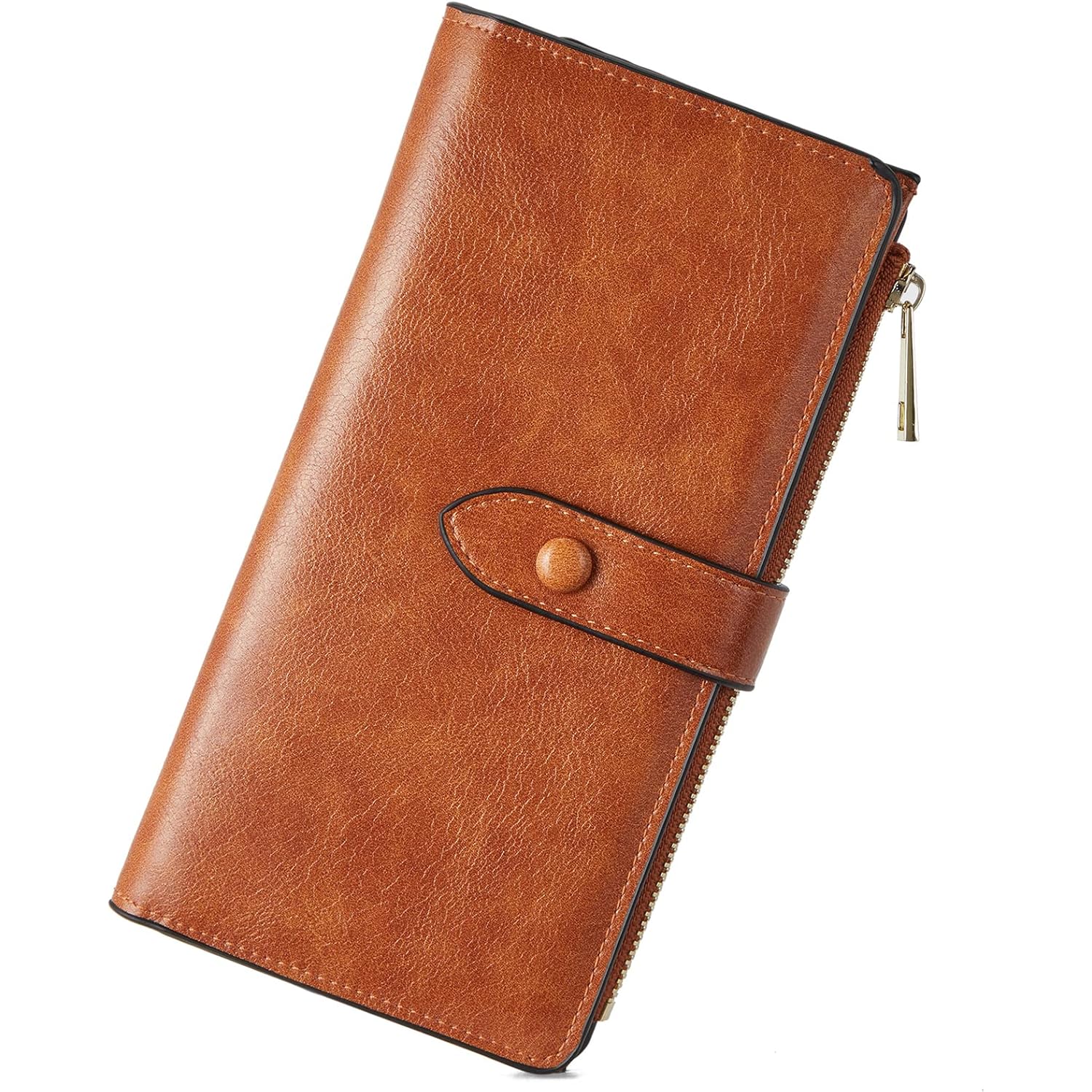 BOSTANTEN Leather Wallets RFID Blocking Large Capacity Trifold Card Holder Ladies Phone Clutch Brown