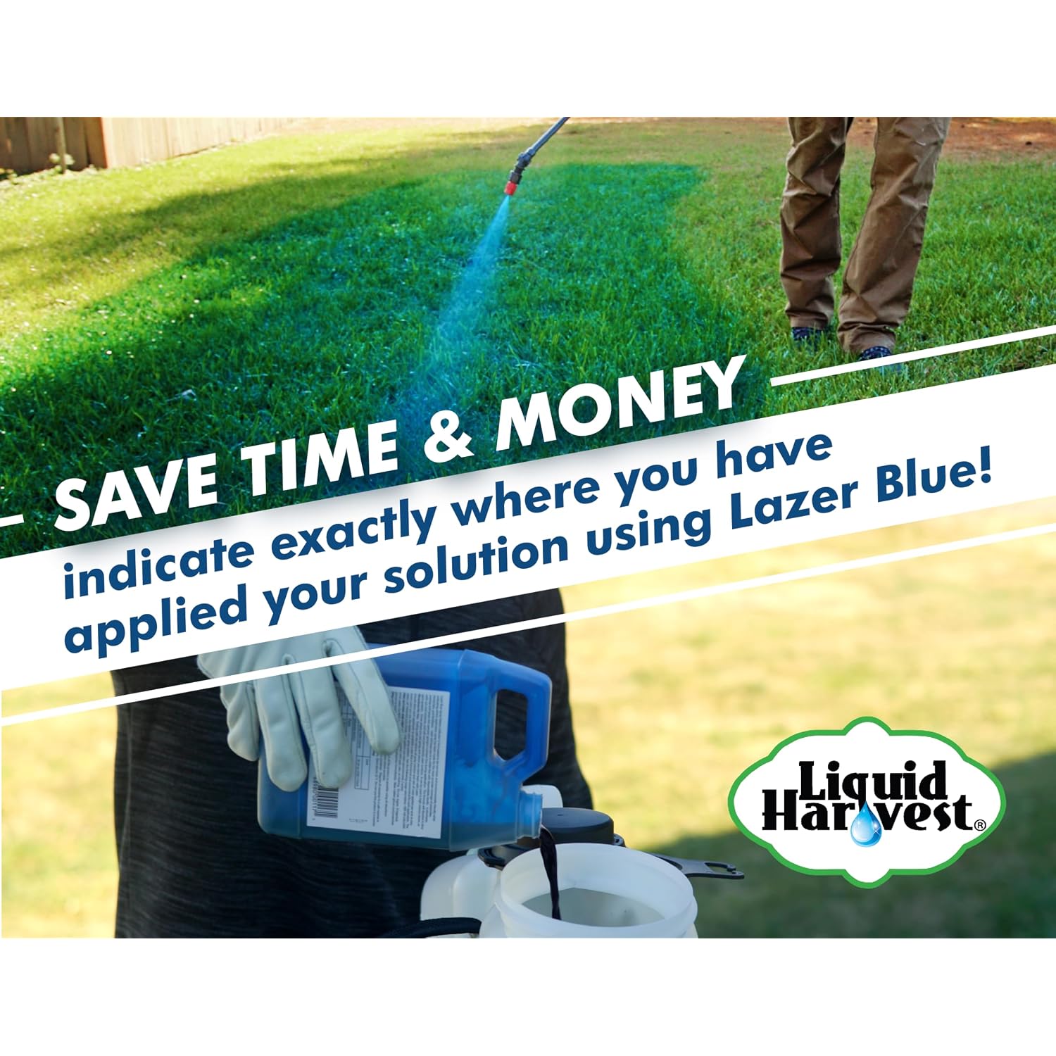 Liquid Harvest Lazer Blue - 32 Ounces - Concentrated Spray Pattern Indicator - Perfect Weed/ Fertilizer Marking Dye, Turf Mark And Blue Herbicide Marker