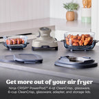 Ninja Crispi 4-in-1 Glass Air Fryer | With Non-Toxic 4QT & 6-Cup Glass Containers & Lids | Microwave, Freezer, Dishwasher Safe | 450°F Max Temp |1500 Watt | Stone | FN101ST
