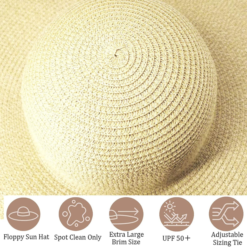 Oversized Beach Straw Hat For Women, Fashion Large Wide Brim Visor Hats Handmade Roll Up Floppy Sun Hat For Summer Beach Cap