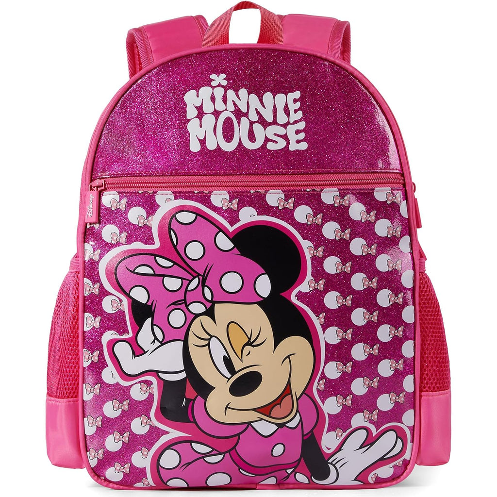 Disney Minnie Mouse Girls Backpack For Elementary Kindergarten, Medium 12L | Glitter Water-Stain-Tear-Resistant, Lightweight 350G, Ergonomic Padded Adjustable Strap, Chest Strap Support Large Capacity