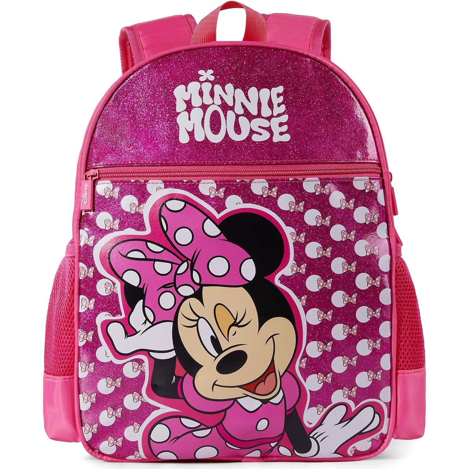 Disney Minnie Mouse Girls Backpack For Elementary Kindergarten, Medium 12L | Glitter Water-Stain-Tear-Resistant, Lightweight 350G, Ergonomic Padded Adjustable Strap, Chest Strap Support Large Capacity