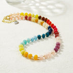 Gemstone Beaded Necklace for Women Colorful Natural Stone Freshwater Pearl Surfer Beach Rainbow Necklace Jewelry Gift