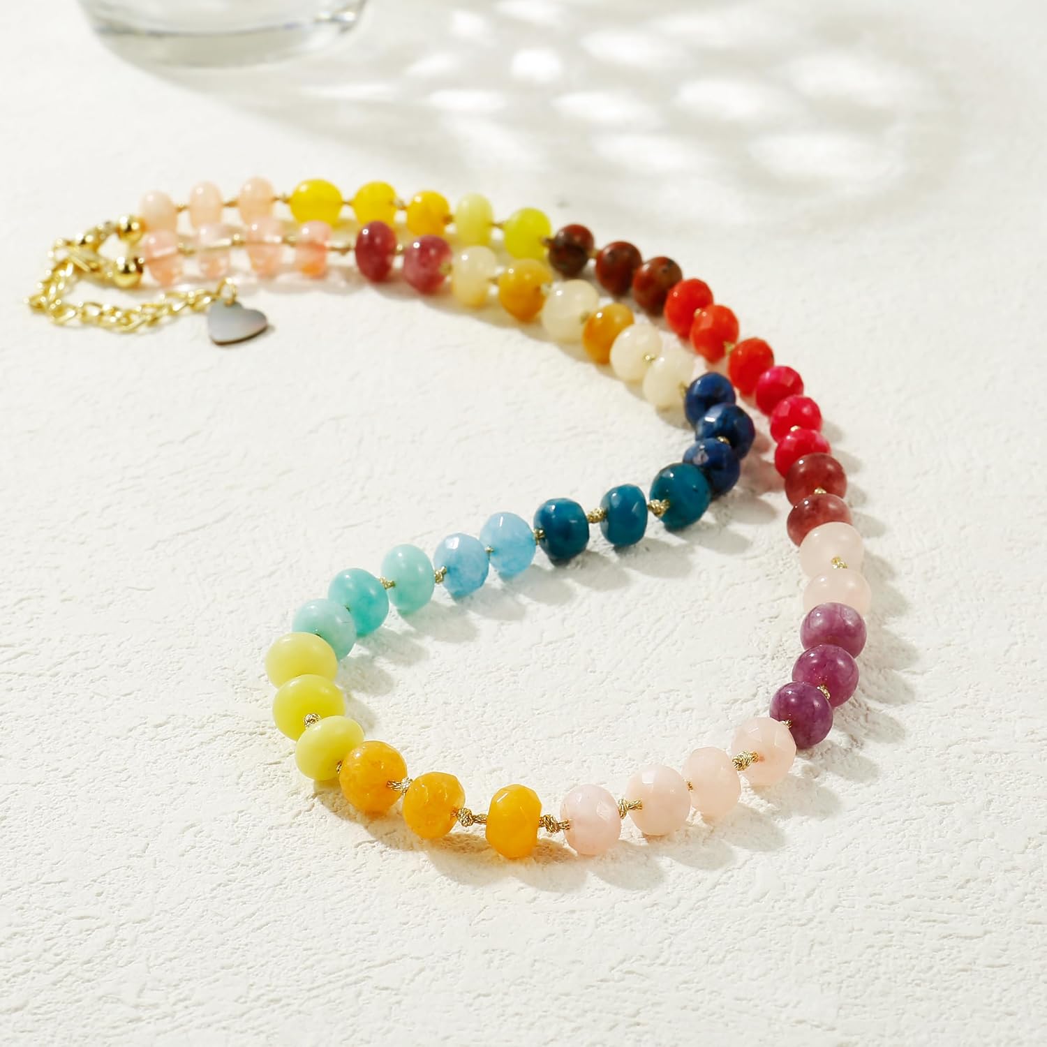 Gemstone Beaded Necklace for Women Colorful Natural Stone Freshwater Pearl Surfer Beach Rainbow Necklace Jewelry Gift