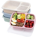 Buluker 4 Pack Bento Lunch Box Set 3 Compartment Food Storage Containers Wheat Straw Meal Prep Lunch Box Plastic Food Storage Containers, Microwave And Dishwasher Safe (Light Colour)