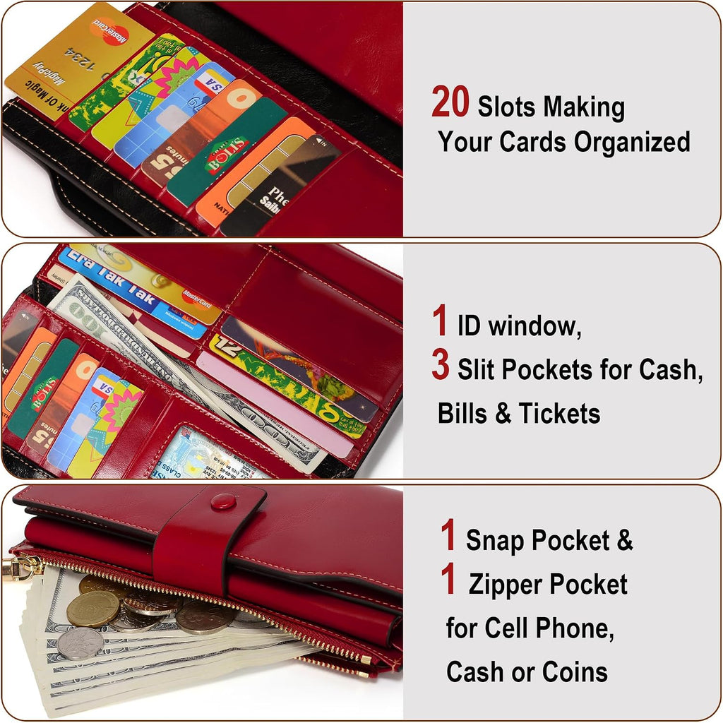 Yaluxe Women'S Genuine Leather Wallet Rfid Blocking Multi Card Holder With Cell Phone Pocket Mothers Day Gifts