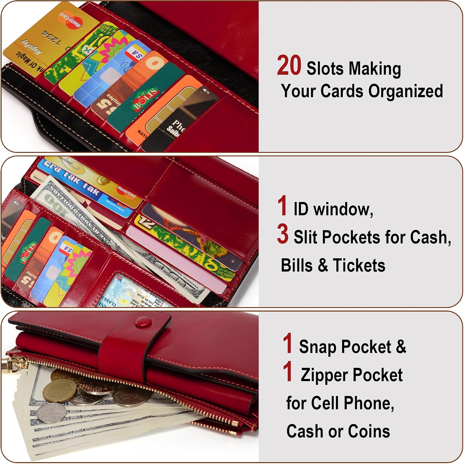 Yaluxe Women'S Genuine Leather Wallet Rfid Blocking Multi Card Holder With Cell Phone Pocket Mothers Day Gifts