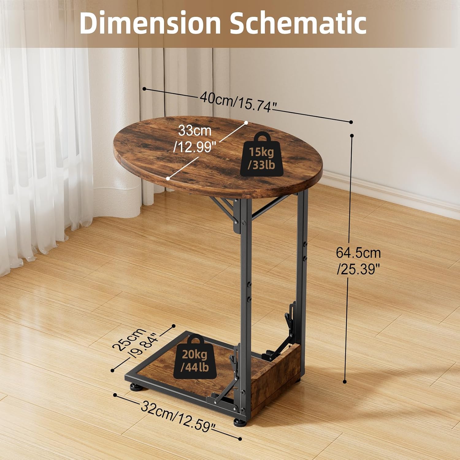 Folding Side Table End Couch Tables,Metal Frame C-Shaped Tv Stand For Sofa Living Bedroom Bedside Coffee Small Spaces(Vintage Wood Color)