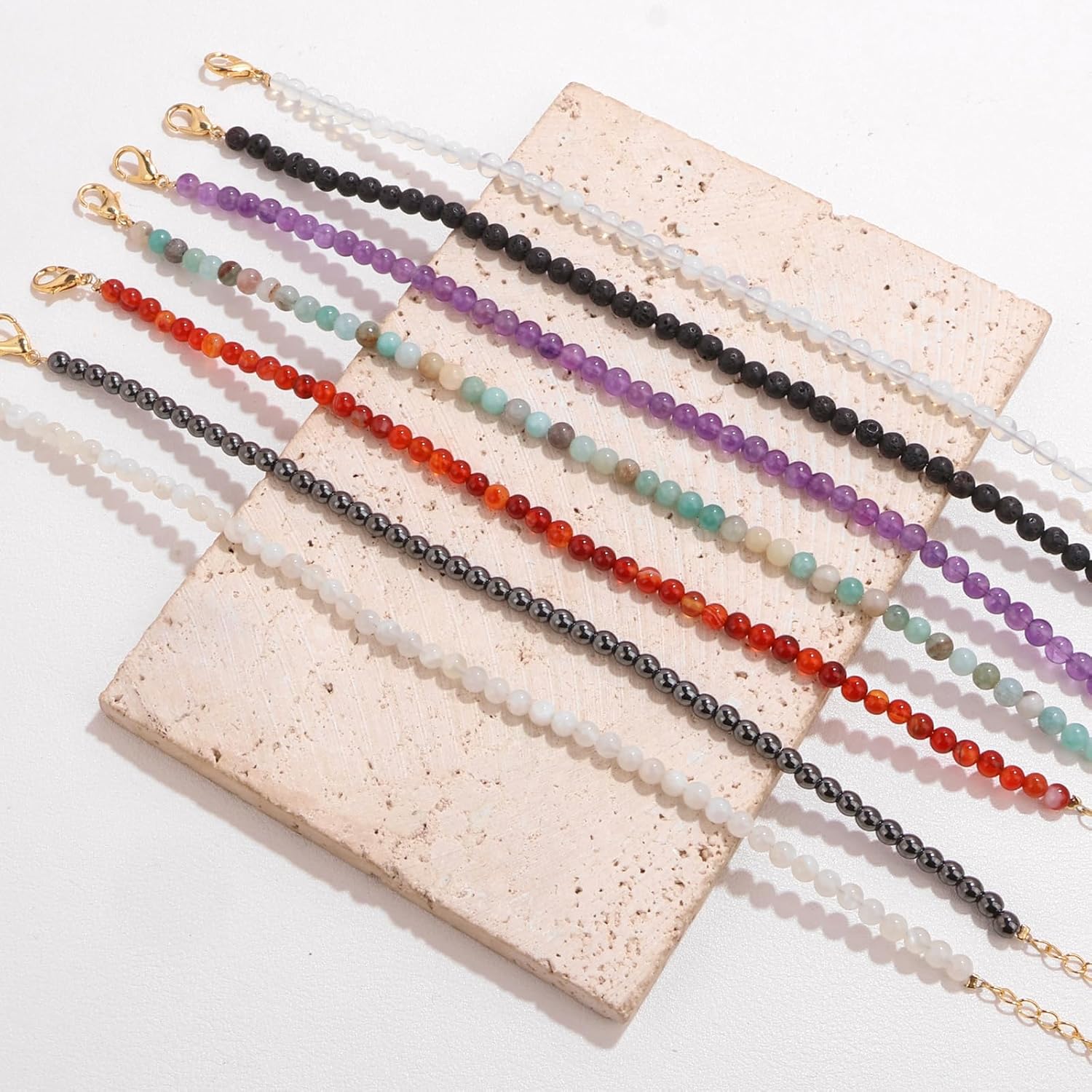 Natural Stone Beaded Anklets for Women, Handmade Boho Clear Quartz 4mm Crystal Beads Anklet, Gold Chain Adjustable Ankles Bracelet, Beach Summer Jewelry Gemstone Foot Bracelet Gift