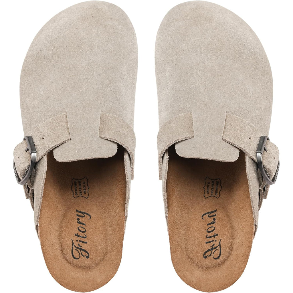 Fitory Womens Clogs Slip-On Potato Shoes Leather Mules With Suede Cork Footbed Size 6-11