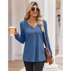 Women's Long Sleeve Shirts V Neck Dressy Casual Tops Trendy Button Down Blouse Fall Fashion Work Clothes