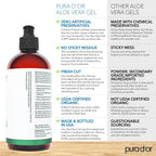 Pura D'Or 16 Oz Organic Aloe Vera Gel - Unscented - All Natural - Zero Artificial Preservatives - Deeply Hydrating & Moisturizing - Sunburn, Bug Bites, Rashes, Small Cuts, Eczema Relief - Skin & Hair