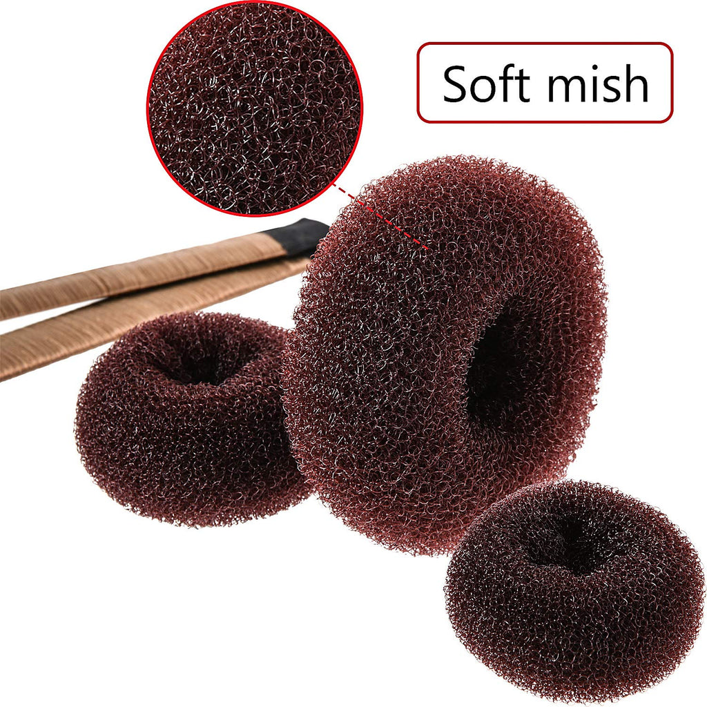 Willbond Hair Bun Shaper Set, 3 Pcs Hair Donut, 2 Pcs Bun Marker, 4 Pieces Ponytail Tool, 10 Pieces Bobby Pins And 2 Elastic Bands, Hairs Styling Accessories Maker Kit For Women(Brown）