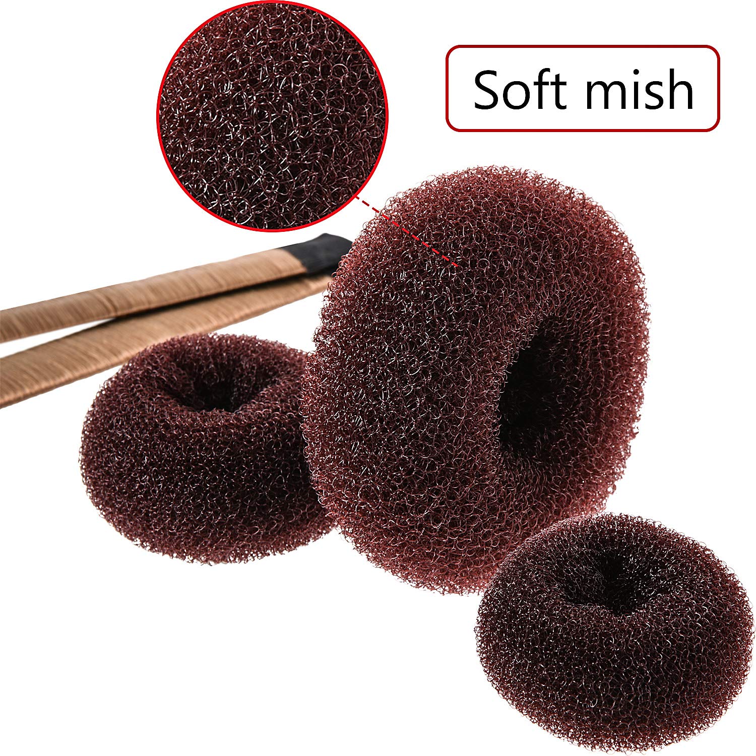 Willbond Hair Bun Shaper Set, 3 Pcs Hair Donut, 2 Pcs Bun Marker, 4 Pieces Ponytail Tool, 10 Pieces Bobby Pins And 2 Elastic Bands, Hairs Styling Accessories Maker Kit For Women(Brown）