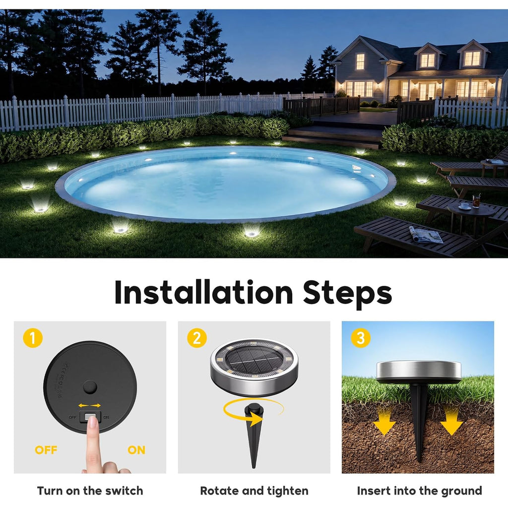 6 Pack Solar Lights Outdoor Waterproof, 8 Led Solar Ground Lights | Flat Solar Disc Light Landscape Lighting For Pathway Garden Yard Walkway Driveway Lawn, Cool White