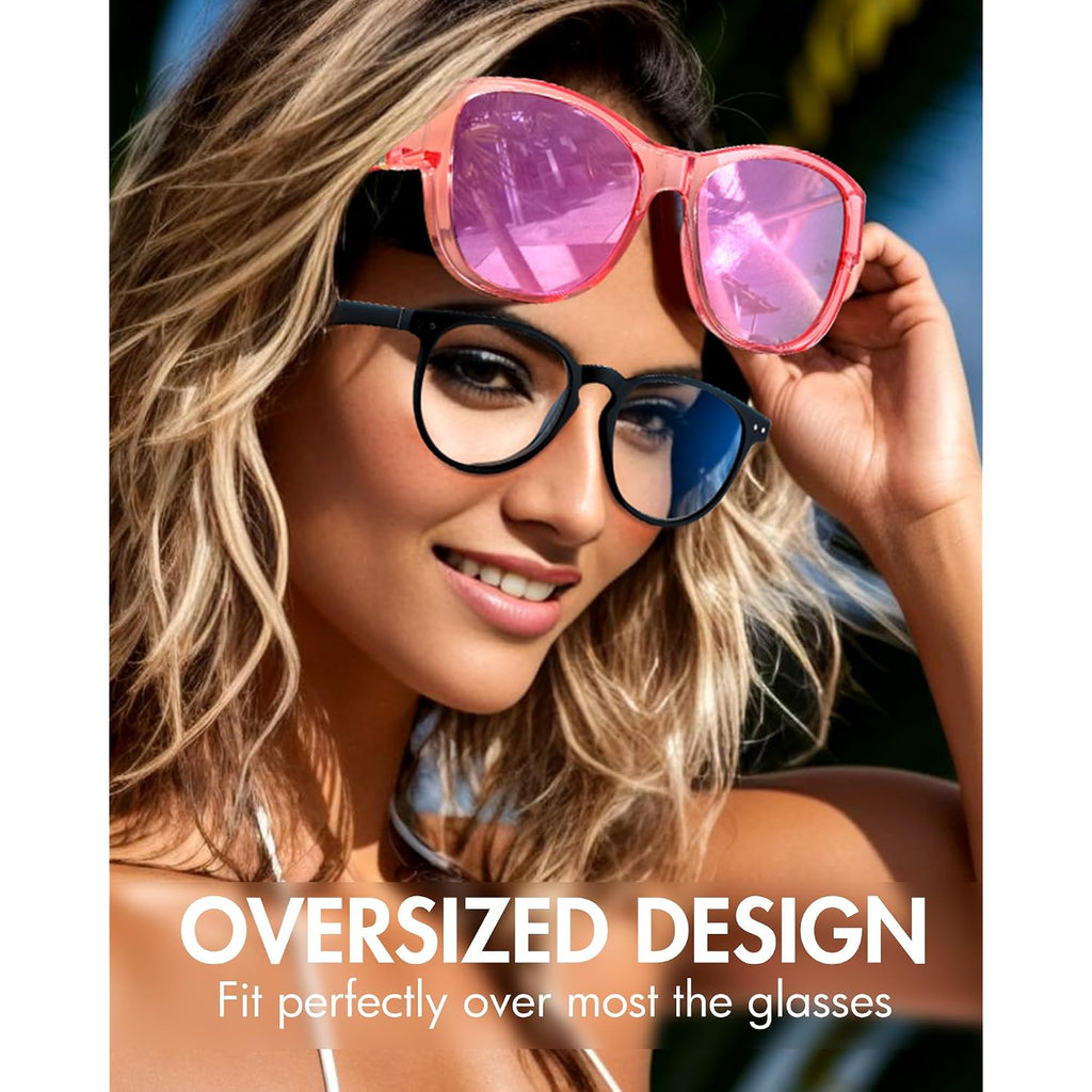 Xfeel Polarized Over Glasses Sunglasses for Women Sunglasses that Fit Over Glasses UV400 Protection for Outdoor Driving A14- Pink/Pink