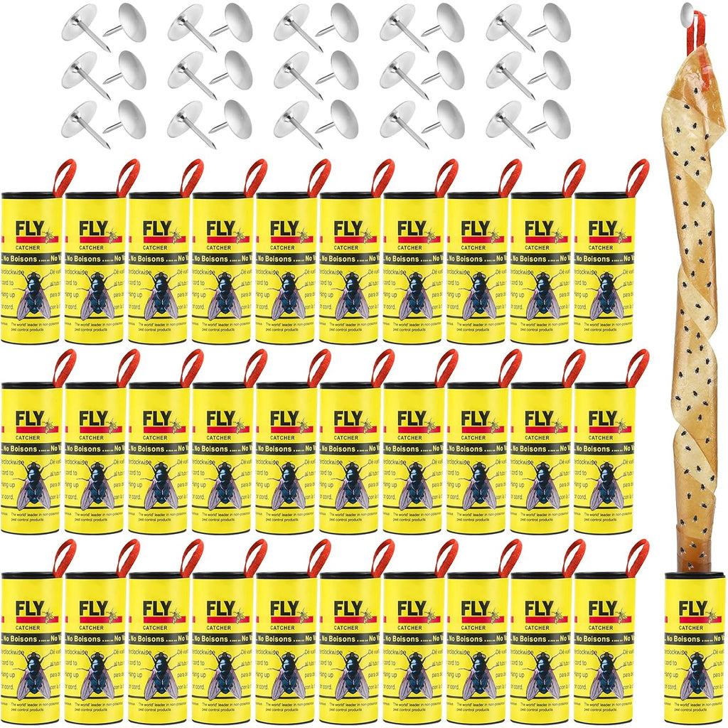 30 Rolls Fly Strips Traps For Home, Sticky Strips, Fly Paper Tape Catcher Ribbon For Gnat Fungus Fruit Flies