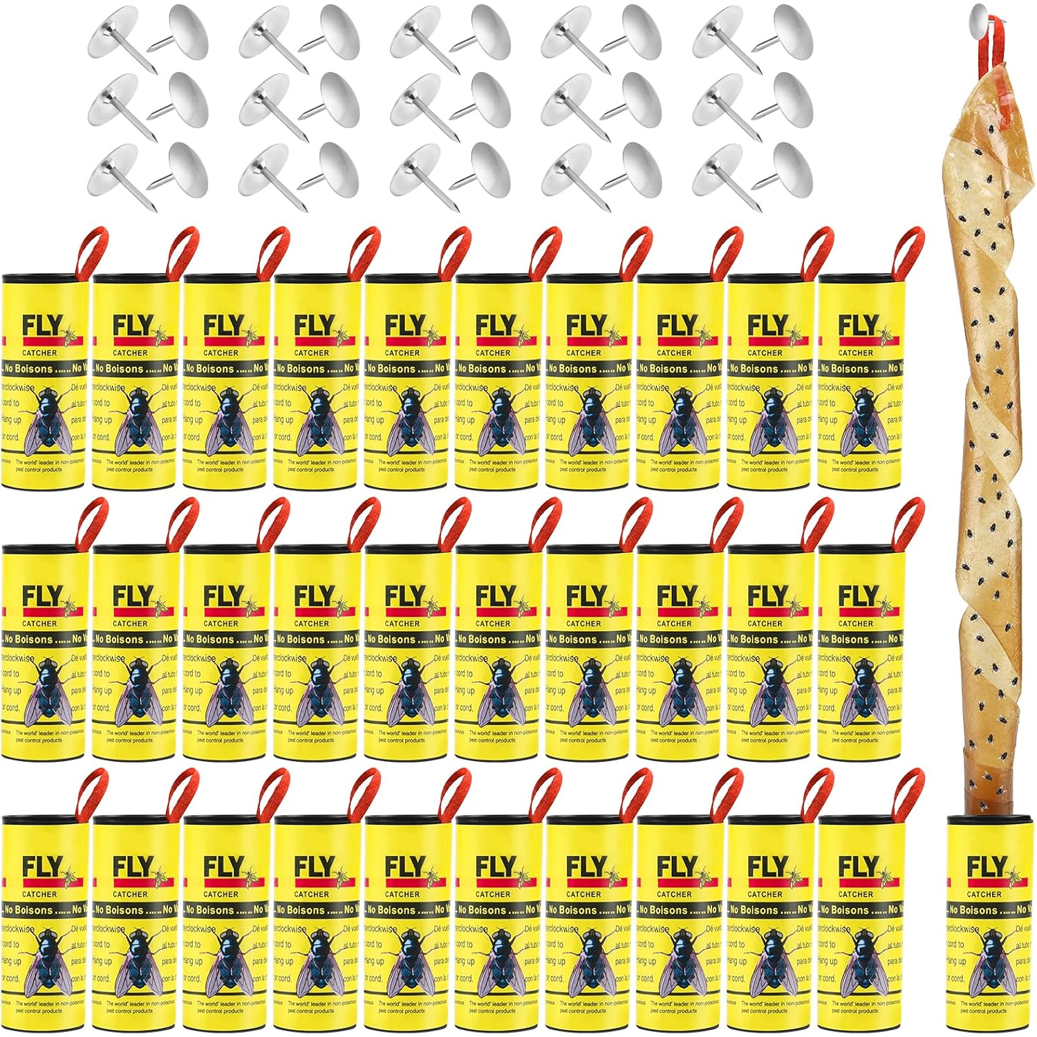 30 Rolls Fly Strips Traps For Home, Sticky Strips, Fly Paper Tape Catcher Ribbon For Gnat Fungus Fruit Flies