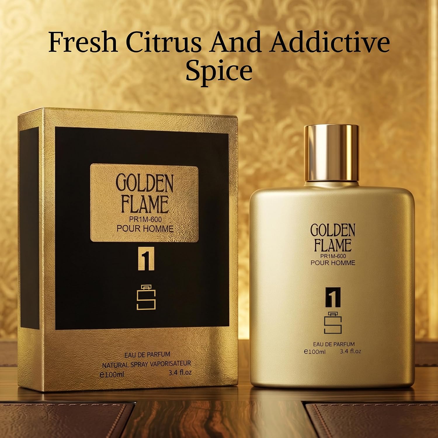 Golden Flame For Men Inspired By P.R. 1 Million, Spicy Cologne, 3.4 Oz | Notes Of Grapefruit, Mint, Cinnamon, Rose, Amber, Leather. Warm Spicy Scent For A Night Out. Long Lasting Edt. 100Ml