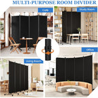 Room Divider 6Ft Folding Privacy Screens With Lockable Wheels, 4 Panel Room Partition For Room Separator, 88" W Freestanding Portable Fabric Wall Dividers For Home Dorm Studio Office, Black