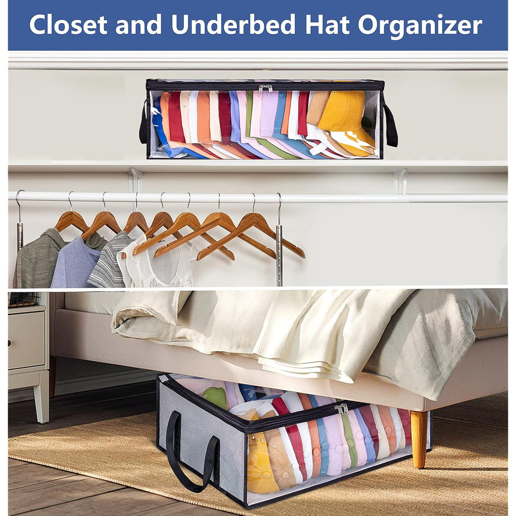 Hat Storage For Baseball Caps, Large Holds Up To 40 Caps Wide Hat Organizer For Closet Snapback Holder, Grey