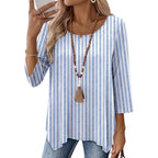 3/4 Length Sleeve Womens Tunic Tops Loose Fit Blouses Dressy Casual Crew Neck Tees S-2XL