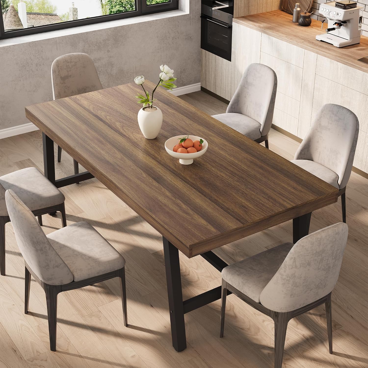 Garveehome Industrial Dining Table For 6-8, 70.87" Heavy Duty Rectangular Kitchen Table With 2"×2" Metal Legs & Wood Top, Large Dining Table For Home Office, Dining (Brown, 71" Non-Extendable)