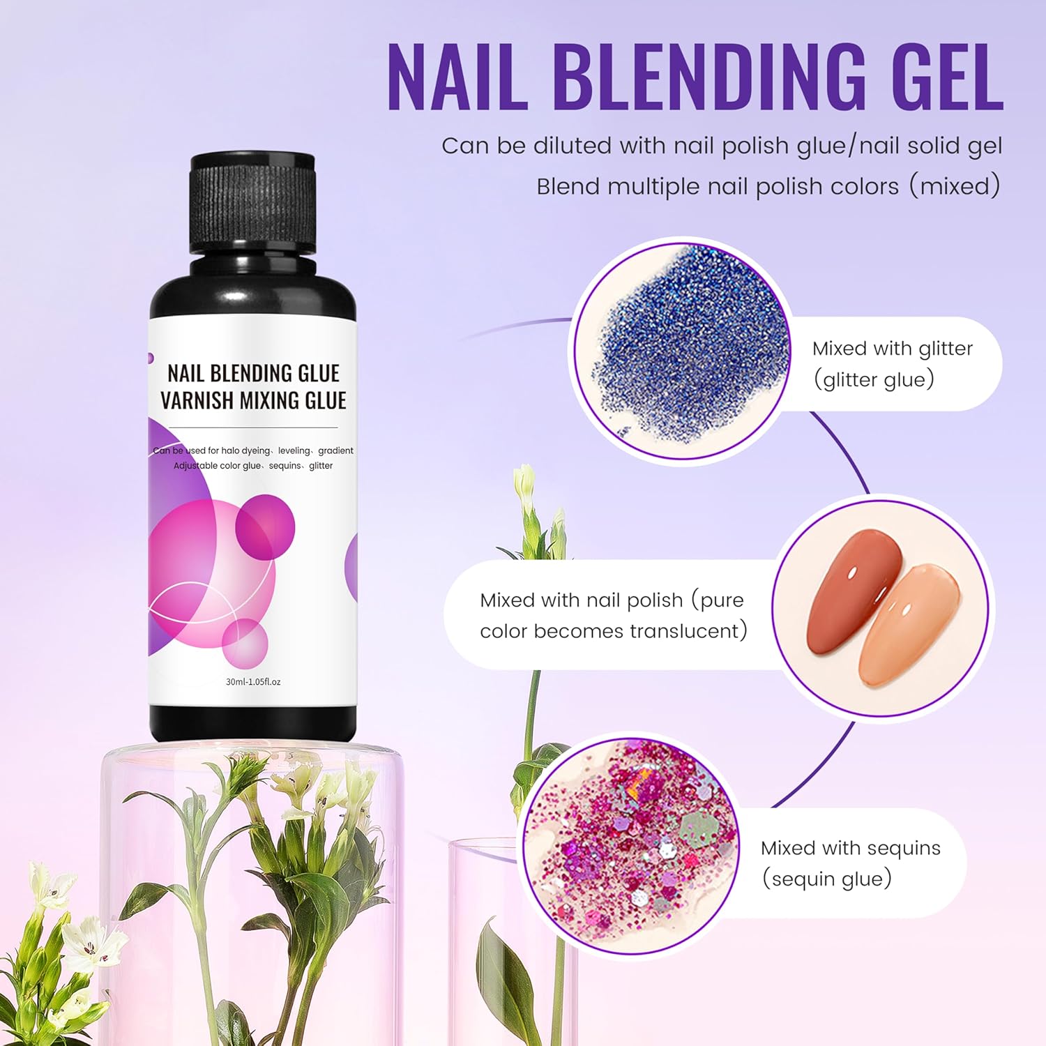 30ml/1fl.oz Clear Nail Blending Glue,Nail Glitter Powder Clear Mixer Gel Nail Polish Dilution Color Sequins Mixing Glue Nails Designer for Gel Polish Varnish Mixing