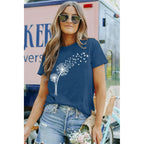 Womens Dandelion Shirts Boho Flower Graphic Tee Scatter Kindness T Shirts Casual Summer Floral Tops Blue