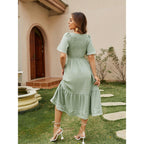 Glamaker Women'S Short Sleeve Smocked Square Neck A Line Summer Flowy Maxi Long Dress
