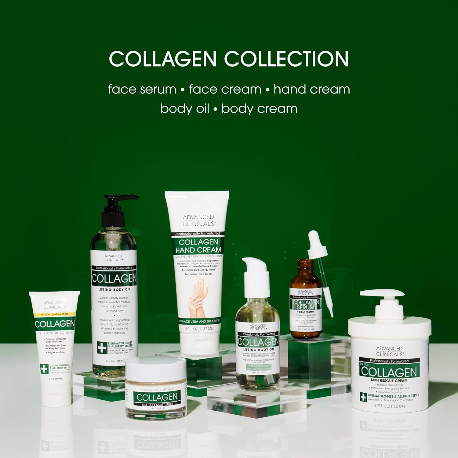 Advanced Clinicals Collagen Hand & Body Cream Skin Care Moisturizer Lotion For Dry Cracked Skin. Soothing & Hydrating Plant Collagen Lotion W/Aloe Vera, Green Tea, & Shea Butter, Large 8 Fl Oz