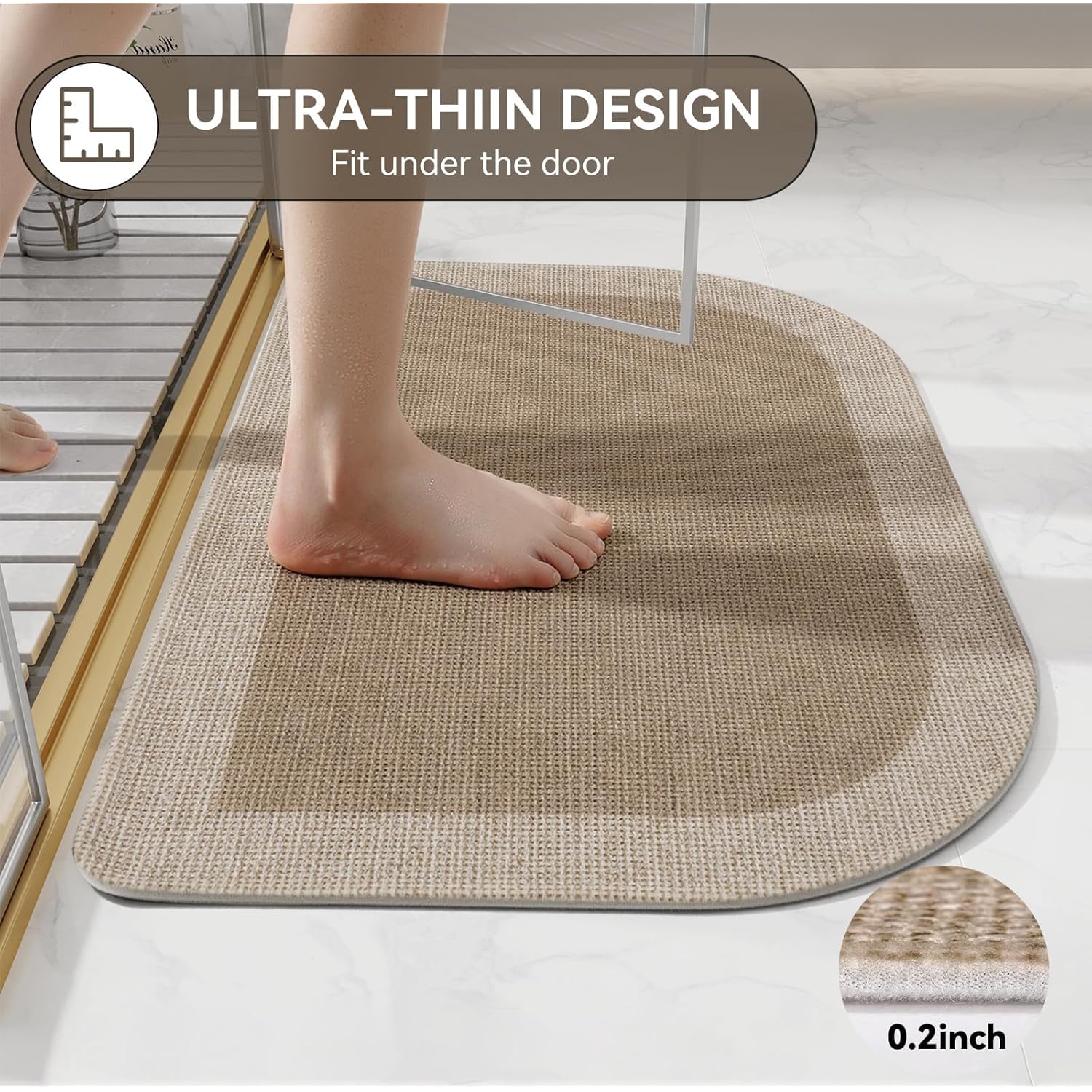 YDKGL Half Circle Bath Mat, Non Slip Bath Mat, Thin Bathroom Rugs Fit Under Door Quick Dry Absorbent Washable Bathroom Mat with Rubber Backing, Brown Beige 16x24