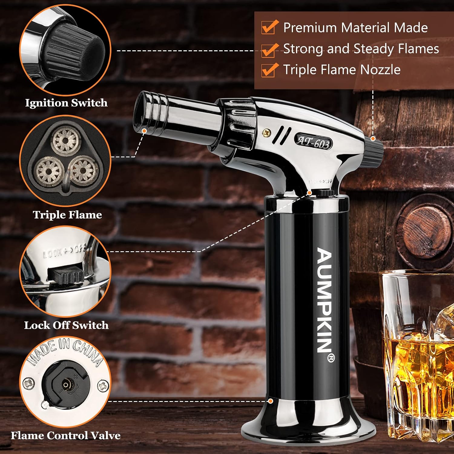 Cocktail Smoker Kit With Torch – 6 Flavors Wood Chips – Bourbon, Whiskey Smoker Infuser Kit, Old Fashioned Drink Smoker Kit, Birthday Bourbon Whiskey Gifts For Men, Dad, Husband (Without Butane)
