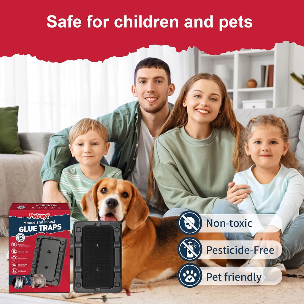 Glue Mouse Traps Indoor For Home -12 Pack Sticky Mousetraps Indoor For Safe Home Pest Control. Pre-Scented, Non-Toxic Glue Boards For Mice, Mouse & & Insects. Easy To Use