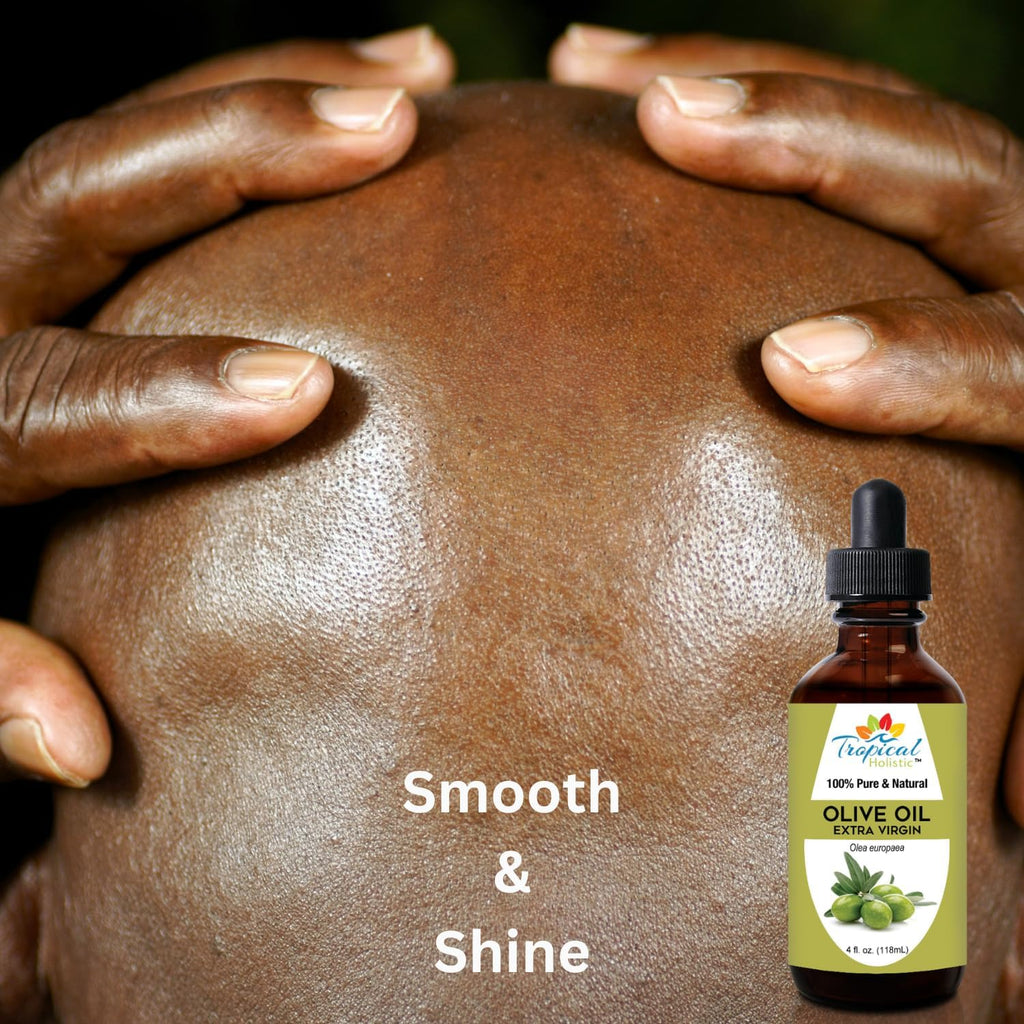 Tropical Holistic Extra Virgin Organic Olive Oil 4 Oz - Cold Pressed Unrefined - Use For Face, Skin, Hair, Dry Scalp, Massage