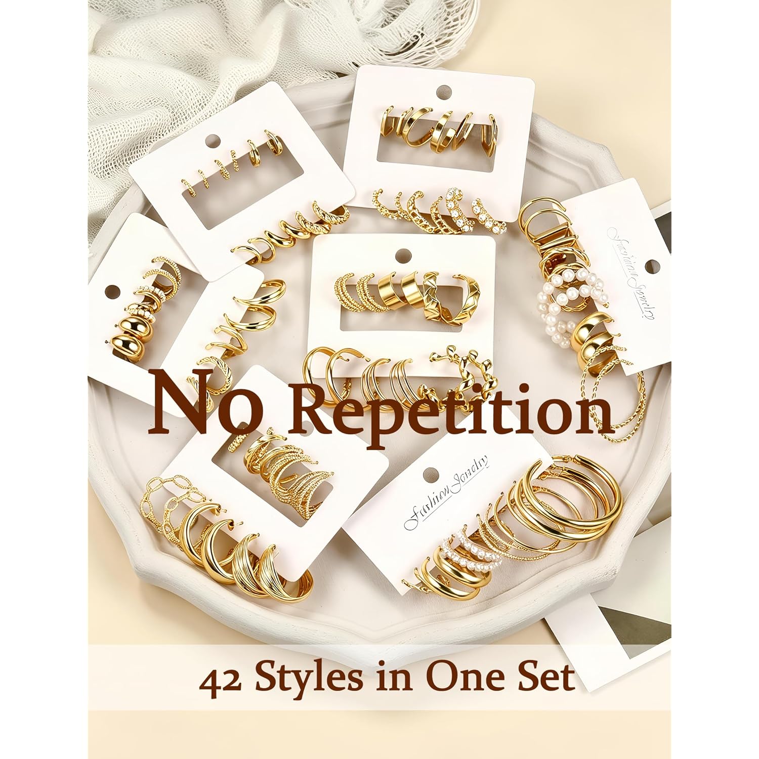42 Pairs Gold Hoop Earrings Set for Women, Hypoallergenic Multipack Small to Chunky Hoops, Pearl & Twisted Trendy Earrings for Everyday Wear & Mothers Day Gifts