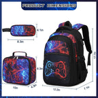 Boys Backpack For School, 3Pcs Cool Luminous Gamer Backpack For Boys With Lunch Box Pencil Case, Kids Backpacks Bookbag For Teen Boy Elementary Middle High School With Usb Charging Port