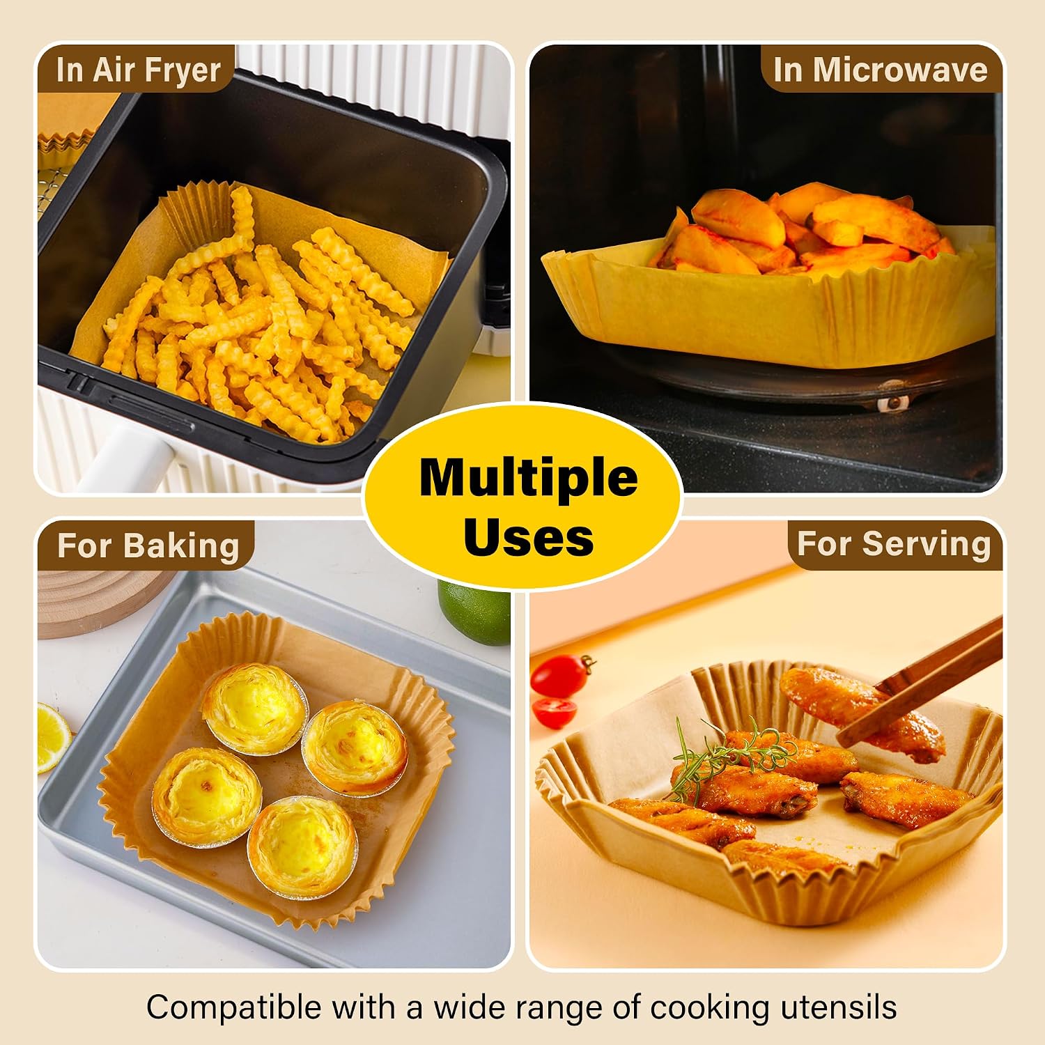 Air Fryer Liners Disposable 125Pcs, 8" Parchment Paper For 5-8Qt, Nonstick | Square Unbleached Airfryer Basket Liners,Oil-Proof, Greaseproof For Baking, Roasting, Microwave, Oven Air Fryer Accessories