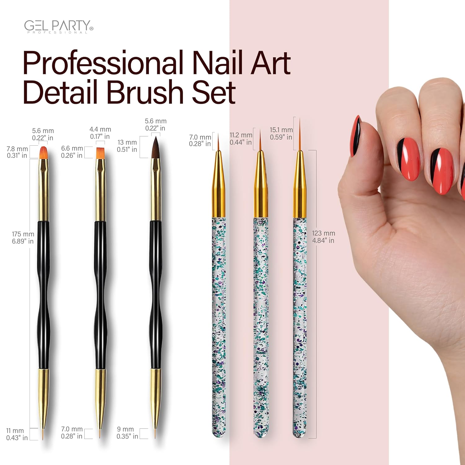 GELPARTY 32-Piece Nail Art Brush Set Professional Brushes for Acrylic, Gel, UV, Ombre, Dotting & 3D Designs | Drawing Pen For Gel Complete Kit for Salon & DIY Use