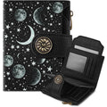 Celestial Moon Small Rfid Wallet Women, Pu Leather Bifold Zipper Coin Pocket Compact Cash Credit Card Holder Purse, Cute Travel Wallet For Female Ladies Teen Girls, 4 Id Window 14 Card Slots