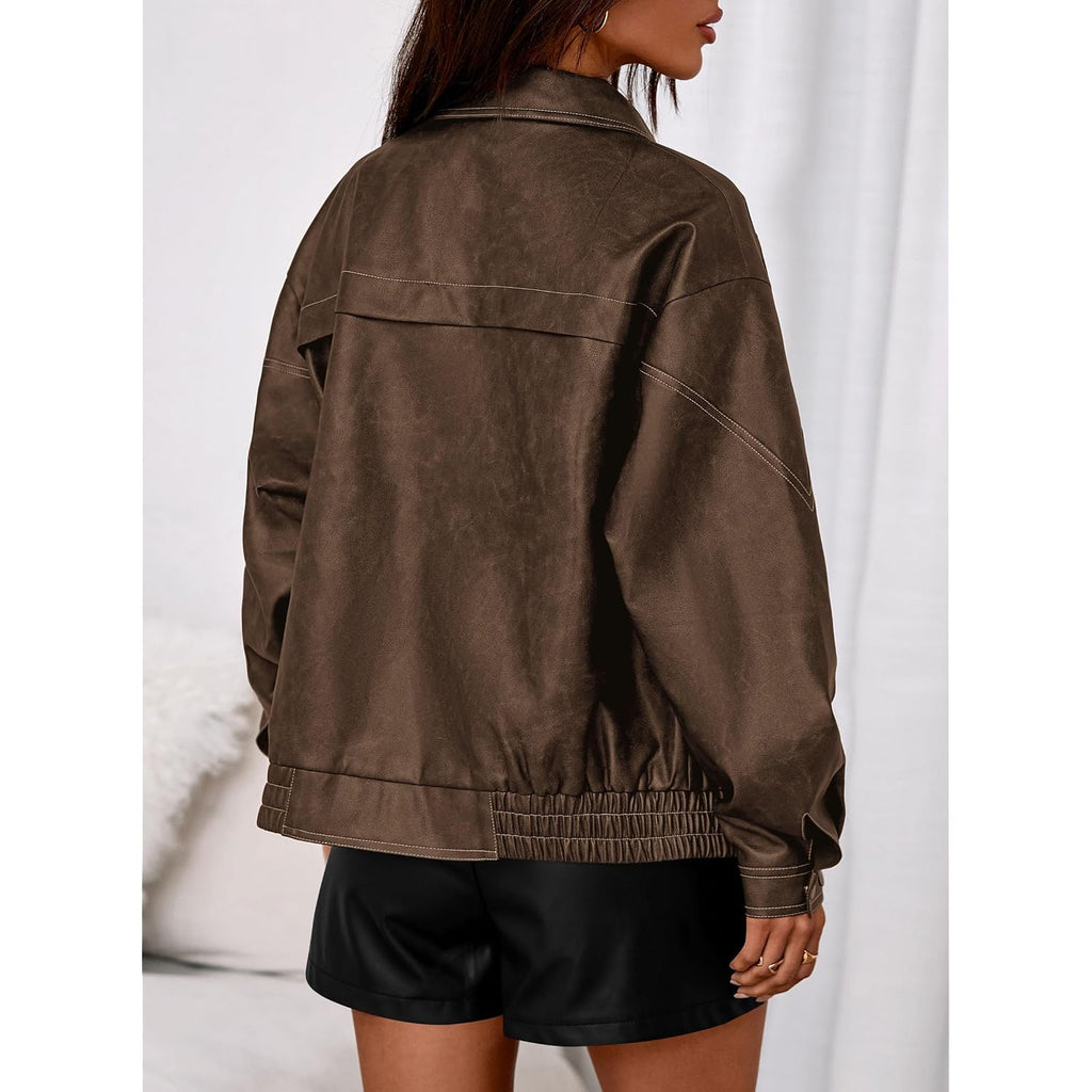 Prettygarden Faux Leather Jacket Women Bomber Motorcycle Zip Up Jackets Oversized Fall Fashion Outfits 2026 Winter Coats