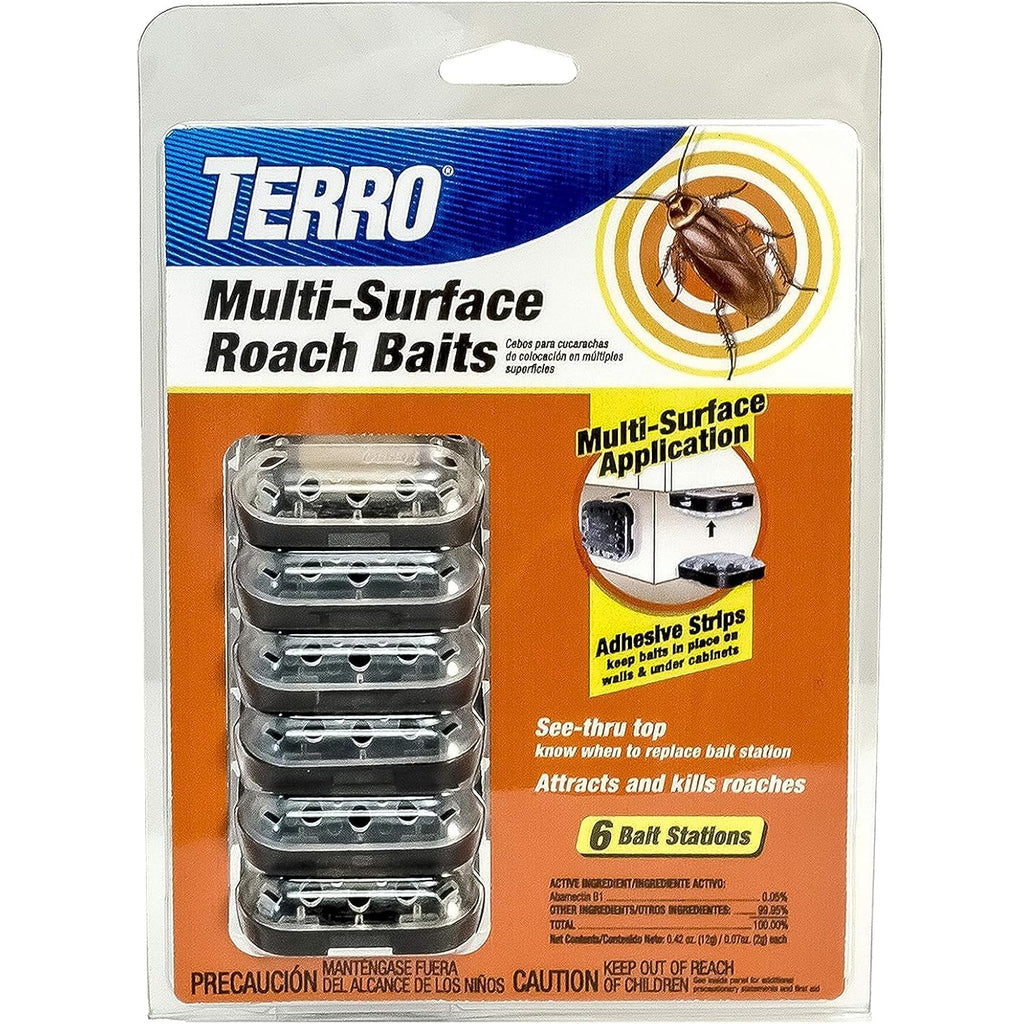 Terro T500 Multi Surface Roach Killer-6 Bait Stations, 1 Pack, Black