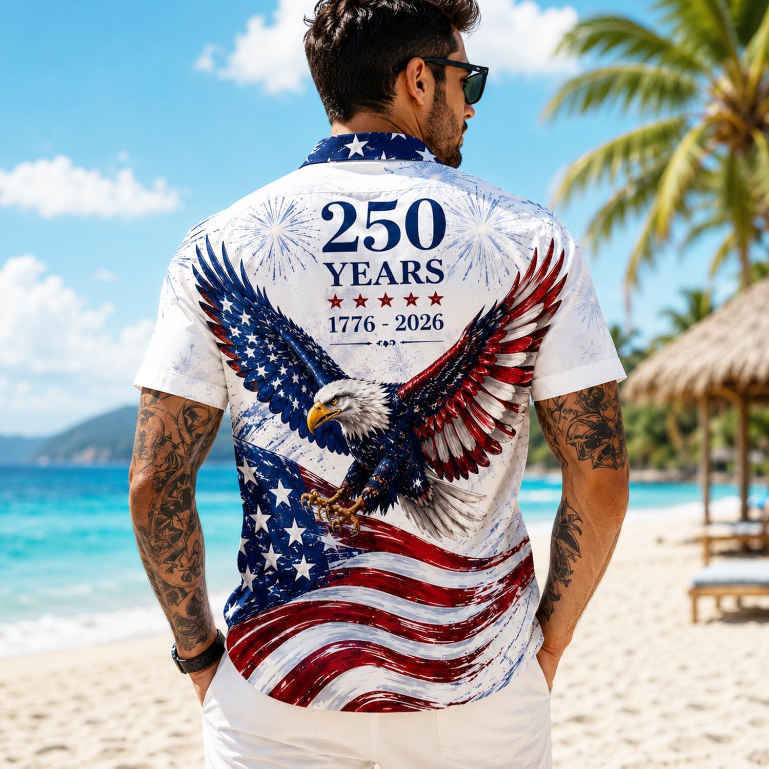 America 250Th Anniversary Hawaiian Shirt 1776-2026, Patriotic Eagle Flag Button Down Shirts Men, Gifts For Independence Day