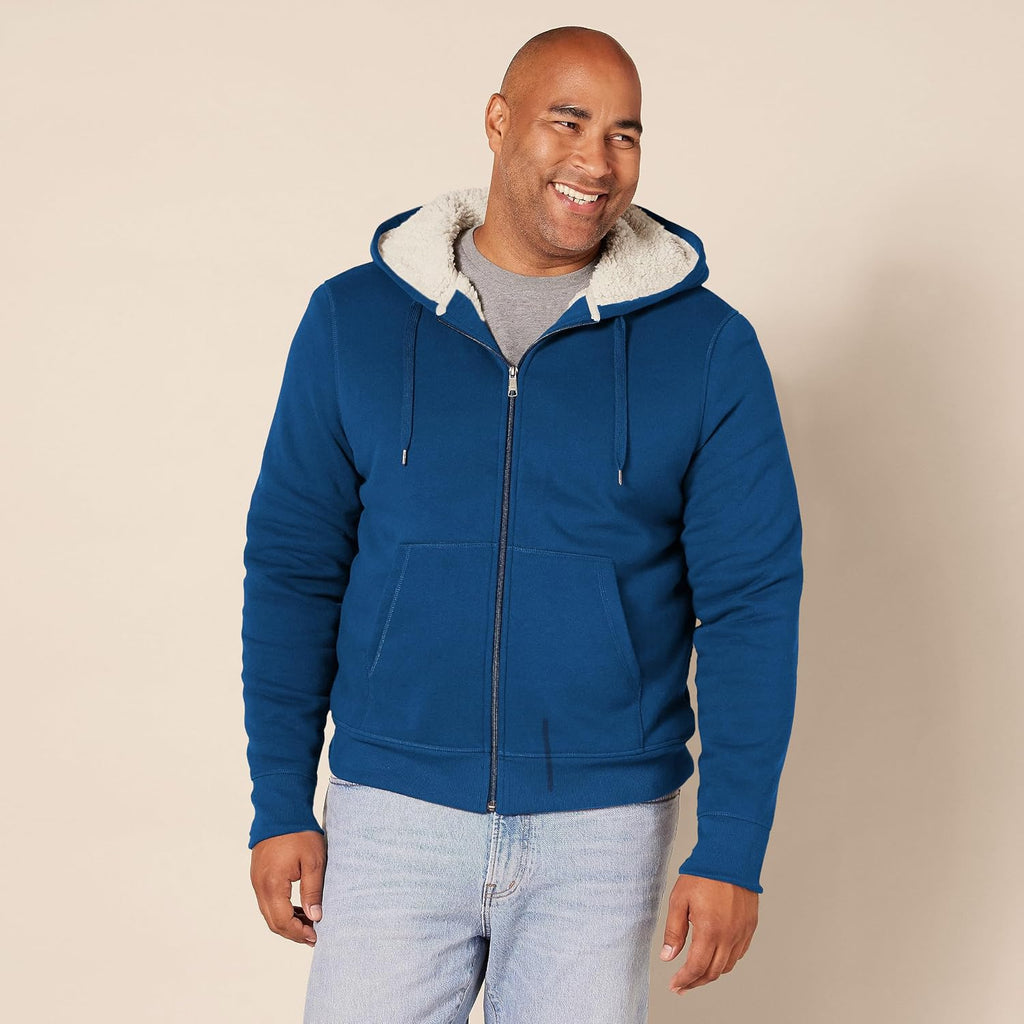 Amazon Essentials Men'S Sherpa-Lined Full-Zip Fleece Hoodie Sweatshirt