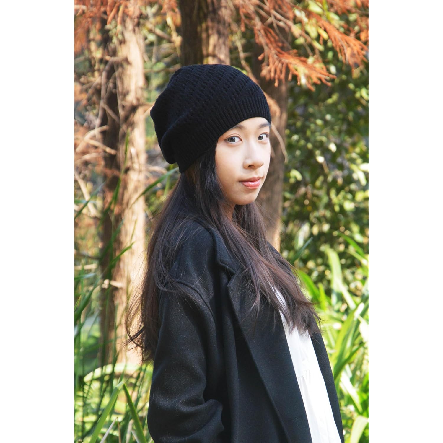 Thin Crochet Beanie Hat for Women Summer Winter Fall Mesh Slouchy Knit Hats Lightweight Crochet Caps Black+dark Gray