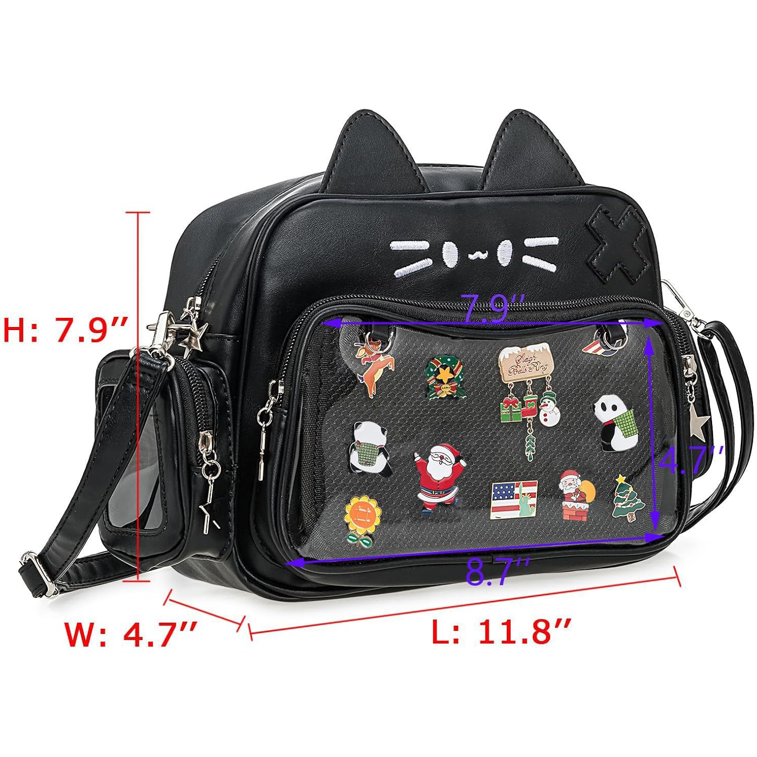 Kawaii Cat Ita Bag Crossbody Shoulder Backpack With Insert Pin Display | Protect Dolls & Enamel Pins, For Daily Trips And Kpop Concert Outings