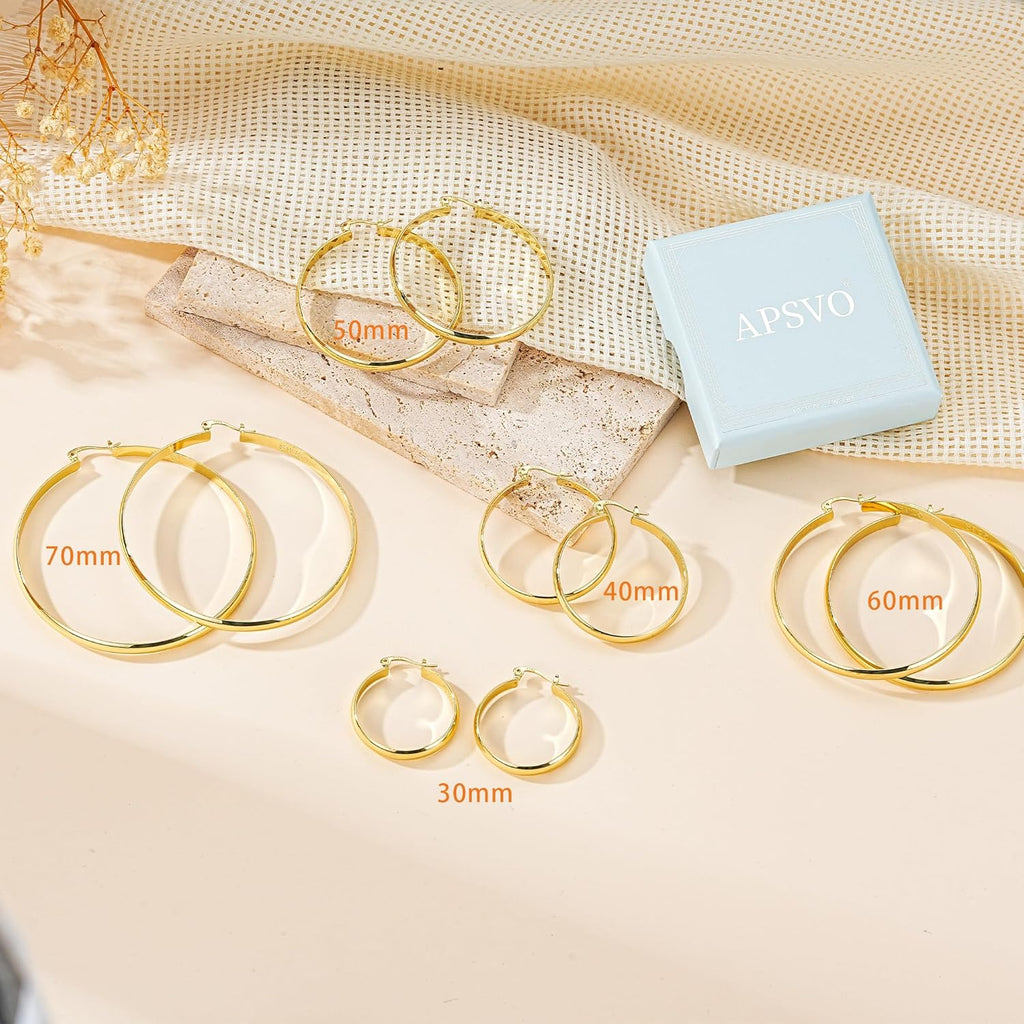 Apsvo Hoop Earrings for Women, 5mm Wide 14K Gold Plated/Silver Hoop Earring Hypoallergenic 925 Sterling Silver Earrings Lightweight Large Earrings for Women