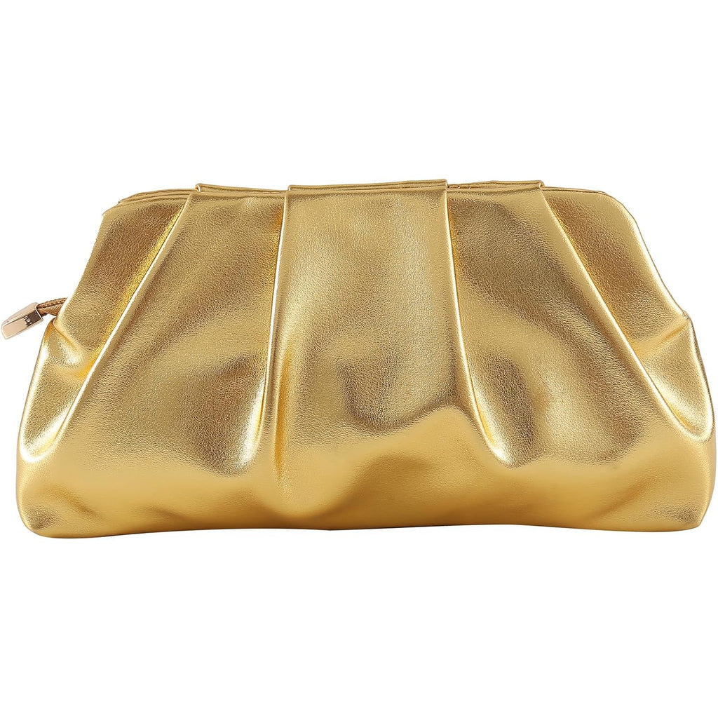 Evening Bag For Women Ruched Clutch Purse Detachable Metal Chain Crossbody Bag