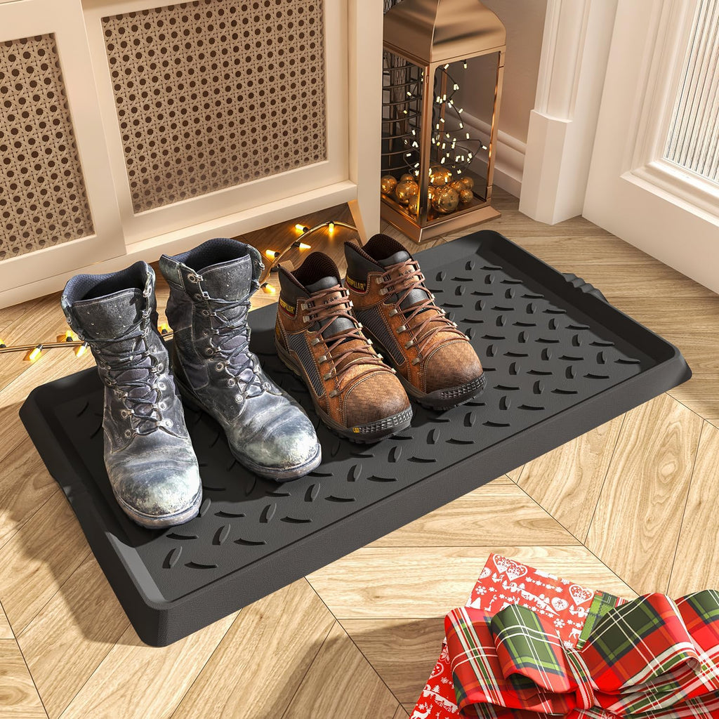 Supenuin Boot-Tray Heavy Duty Rubber Mat With Lip Waterproof Shoe Mat Tray For Entryway Indoor Outdoor Multi Use Catch All Trays Entryway Shoe Storage 16X27.5 Inches