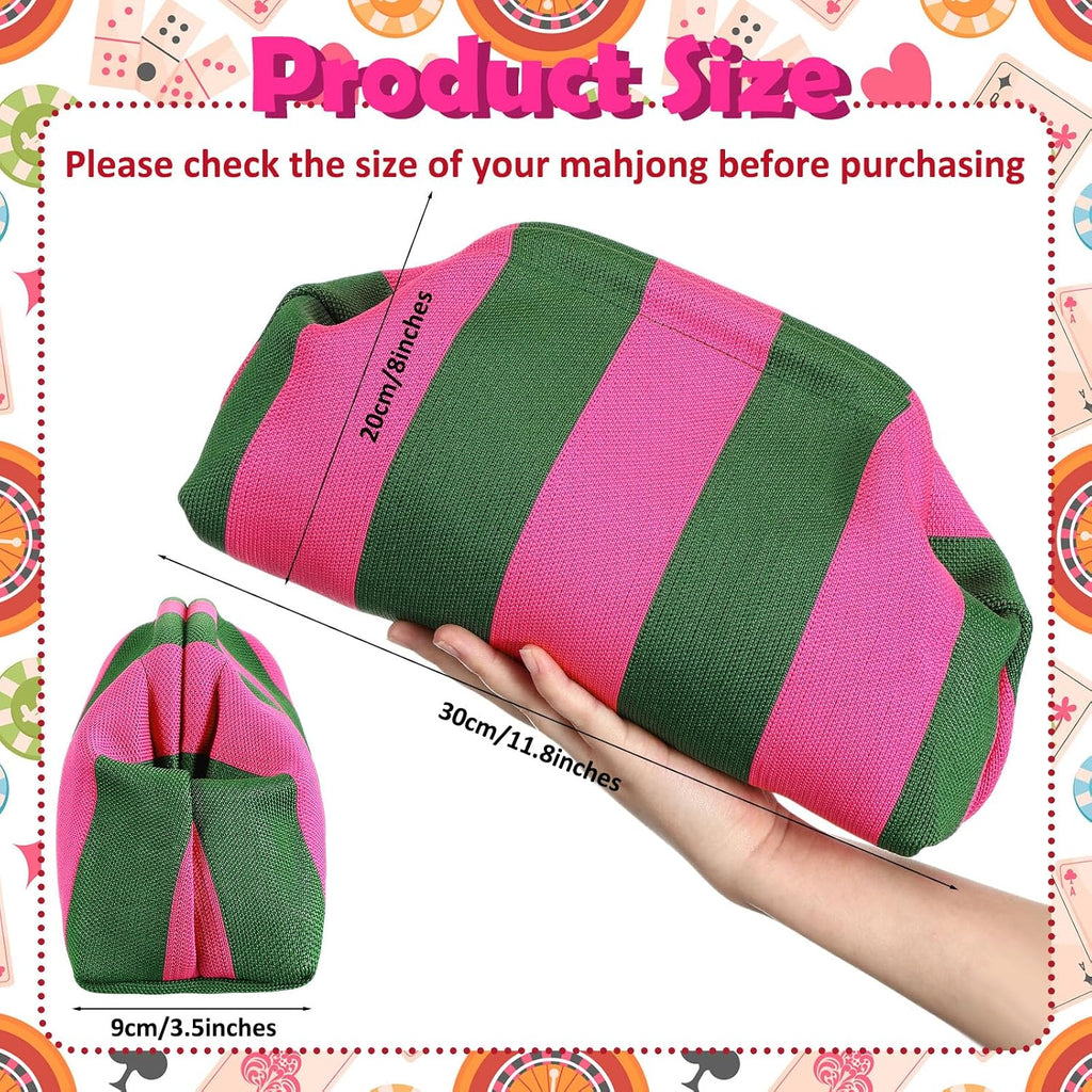 Mahjong Tile Bag Woven Clutch Purses For Women Woven Striped Dumpling Bag Summer Beach Evening Handbag For Mahjong Tile Vacation Supplies(Pink And Green,Thick Lines)